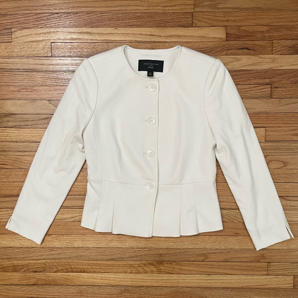 Ann Taylor Cream Peplum Button Jacket